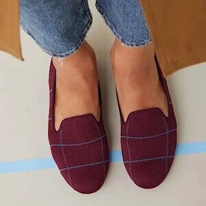 Rothy's The Loafer Women's Burgundy Grid Plaid Slip On Flat Shoes Size 8